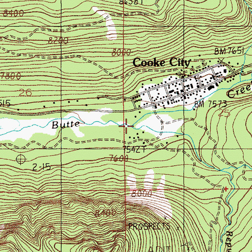 Topographic Map of Woody Creek, MT