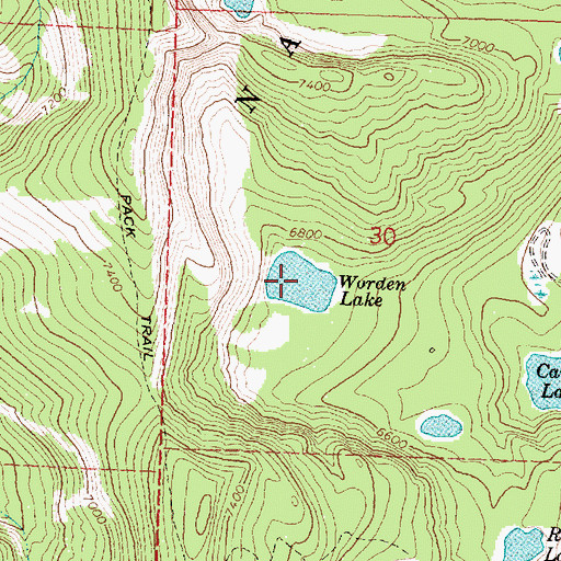 Topographic Map of Worden Lake, MT