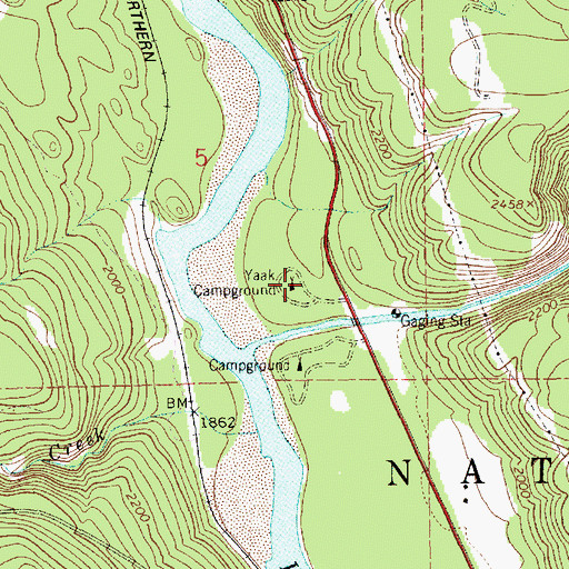 Topographic Map of Yaak Campground, MT