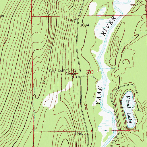 Topographic Map of Yaak Community Center, MT