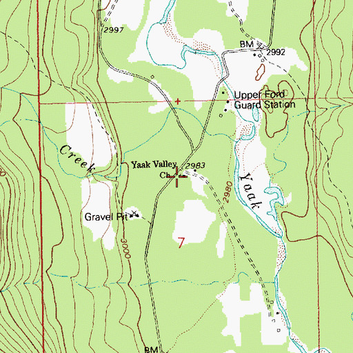 Topographic Map of Yaak Valley Church, MT