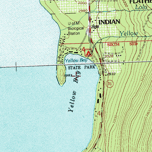 Topographic Map of Yellow Bay, MT