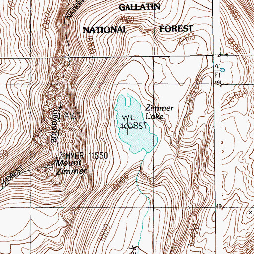 Topographic Map of Zimmer Lake, MT