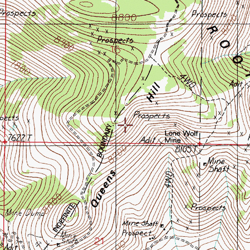 Topographic Map of Queens Hill, MT