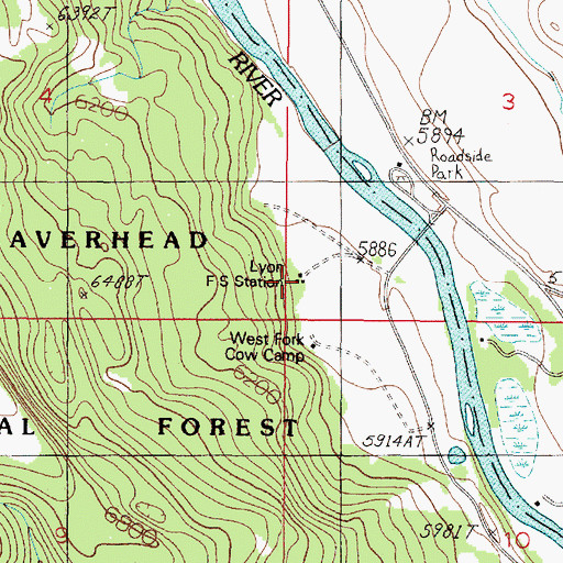 Topographic Map of United States Forest Service Lyon Work Camp, MT