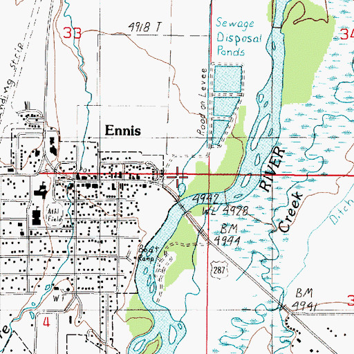 Topographic Map of Ennis Lake Community Park, MT