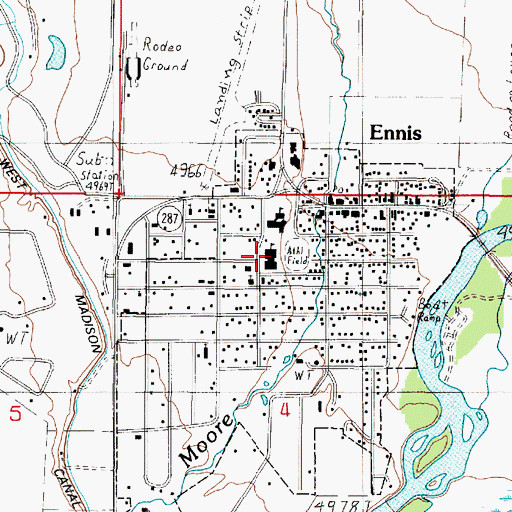 Topographic Map of Ennis High School, MT