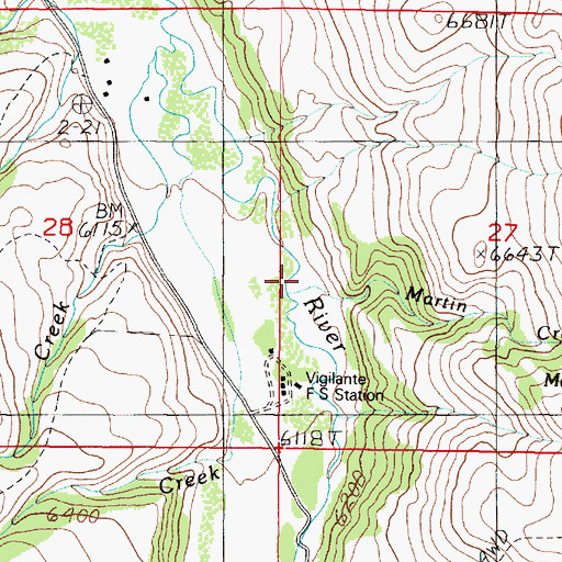 Topographic Map of Martin Creek, MT