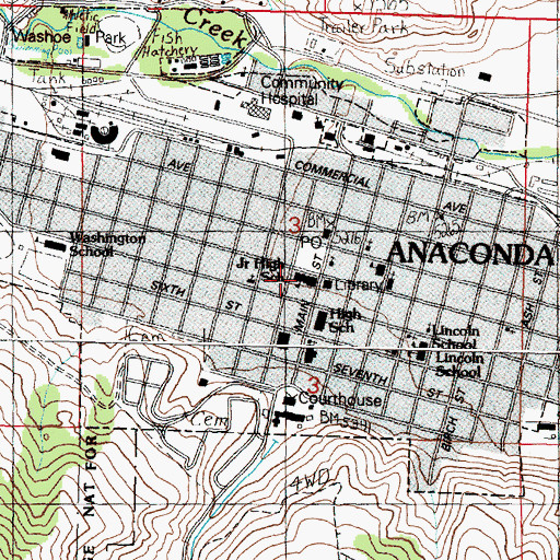 Topographic Map of Anaconda Junior High School, MT