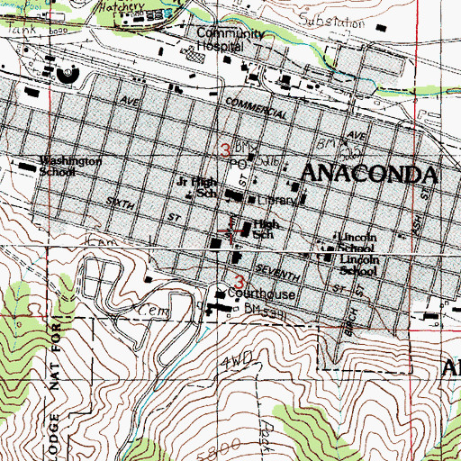 Topographic Map of Anaconda Senior High School, MT