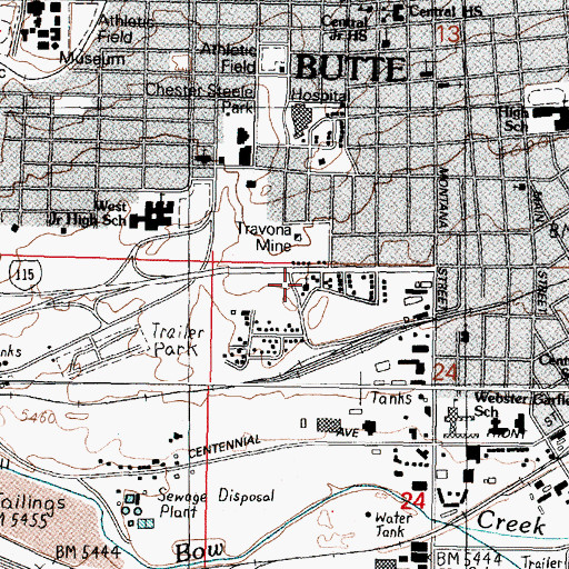 Topographic Map of Butte Church of God-Cleveland Tennessee Affiliates, MT