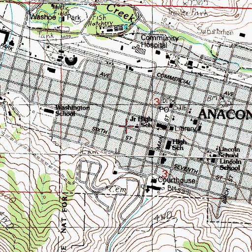 Topographic Map of First Baptist Church, MT
