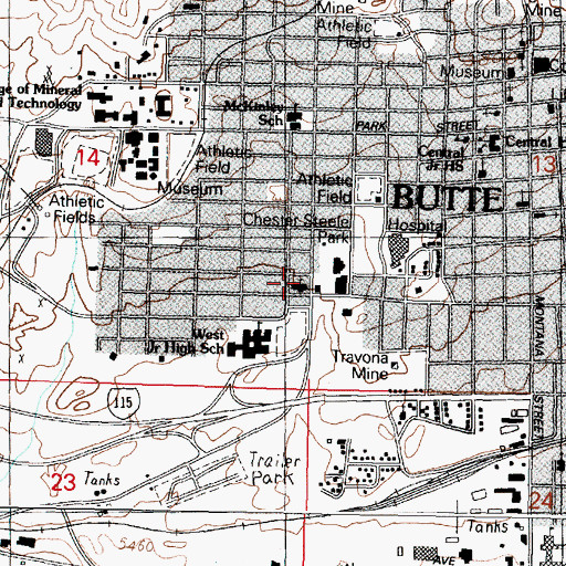 Topographic Map of First Presbyterian Church, MT