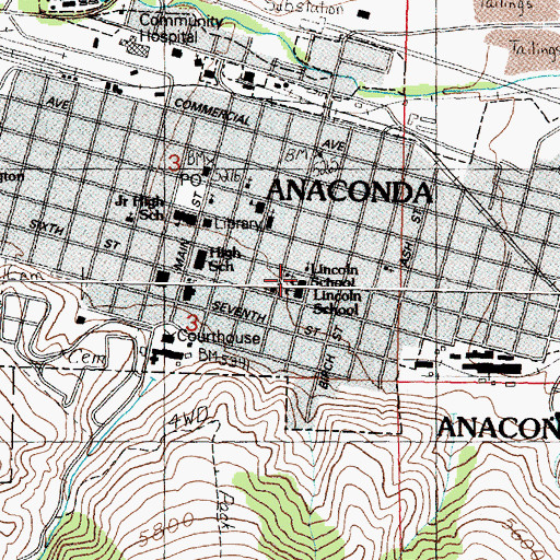 Topographic Map of Lincoln School, MT