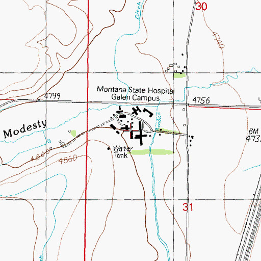 Topographic Map of Montana State Hospital Galen Campus, MT