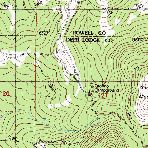 Topographic Map of Orofino Campground, MT