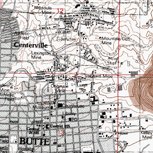 Topographic Map of Steward Mine, MT