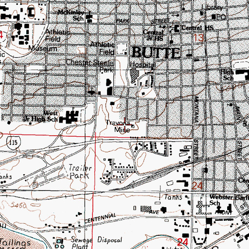 Topographic Map of Travona Mine, MT