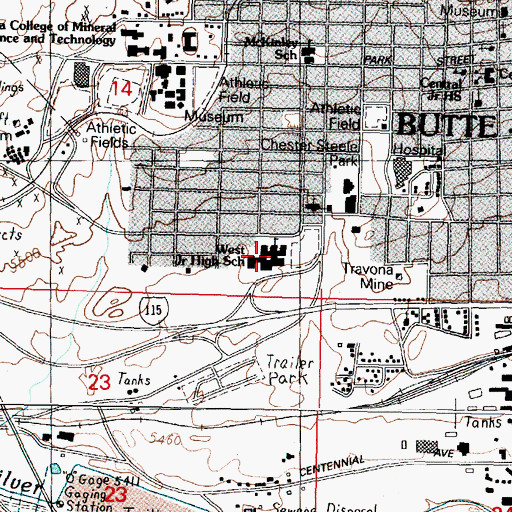 Topographic Map of West Elementary School, MT