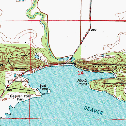 Topographic Map of Beaver Fork Lake Dam, AR