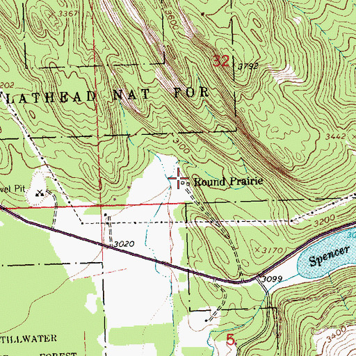 Topographic Map of Round Prairie, MT
