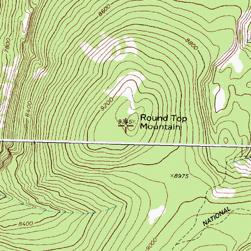 Topographic Map of Round Top Mountain, MT