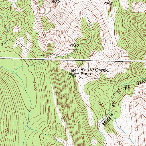 Topographic Map of Route Creek Pass, MT