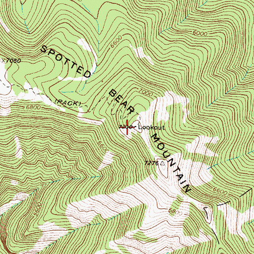 Topographic Map of Spotted Bear Mountain Lookout, MT