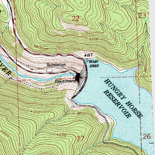 Topographic Map of Hungry Horse Dam, MT