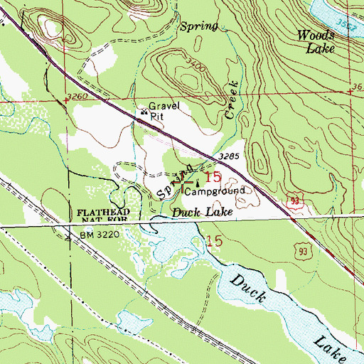Topographic Map of Spring Creek Campground, MT