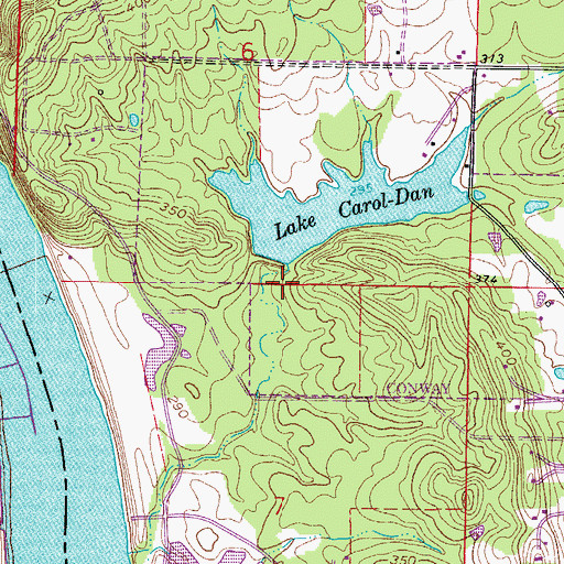 Topographic Map of Lake Carol-Dan Dam, AR