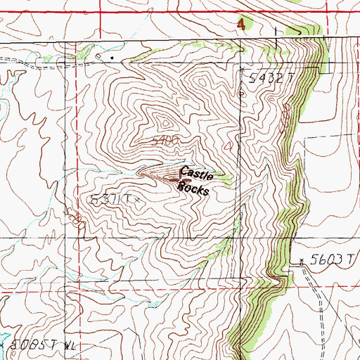 Topographic Map of Castle Rocks, MT