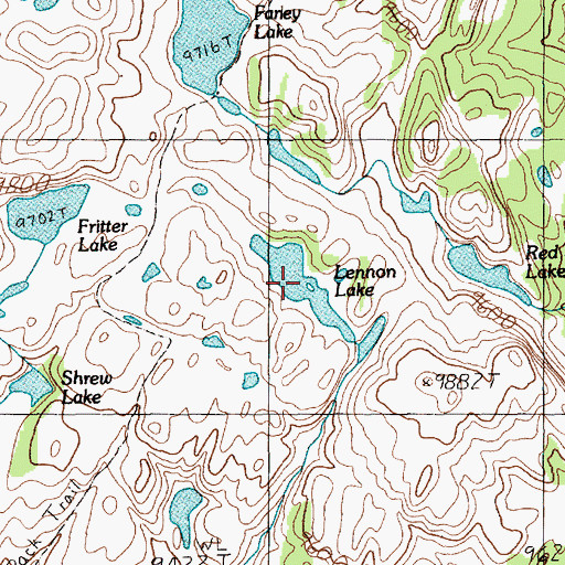 Topographic Map of Lennon Lake, MT