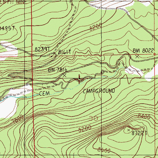 Topographic Map of Soda Butte Campground, MT