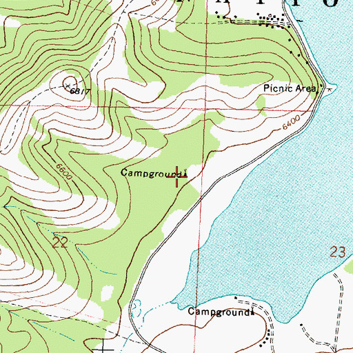 Topographic Map of Sandy Beach Campground, MT