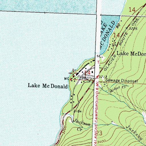 Topographic Map of Lake McDonald Hotel, MT