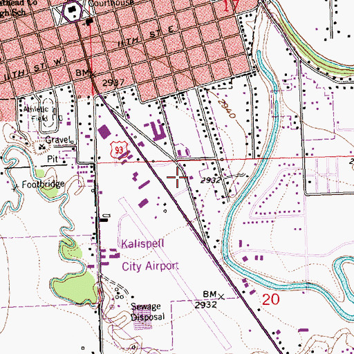 Topographic Map of Flathead National Forest Supervisors Office, MT