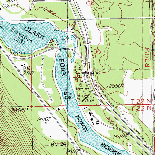 Topographic Map of Thompson Falls Campground, MT