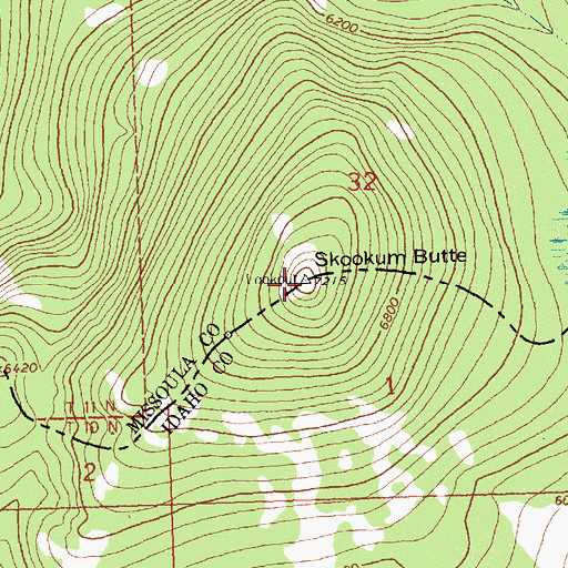 Topographic Map of Skookum Butte Lookout, MT