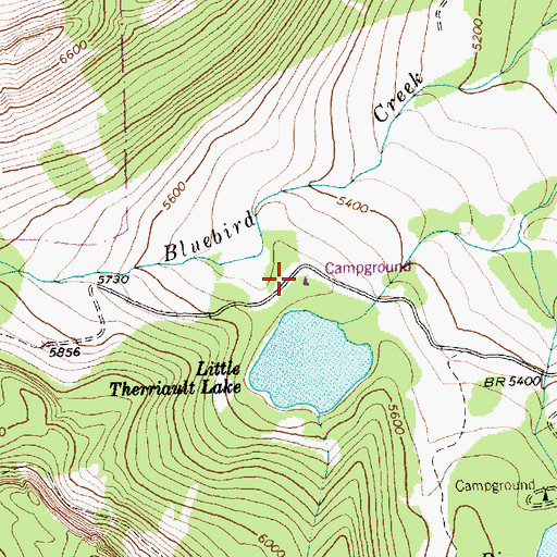 Topographic Map of Little Therriault Lake Campground, MT