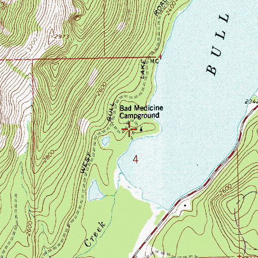 Topographic Map of Bad Medicine Campground, MT