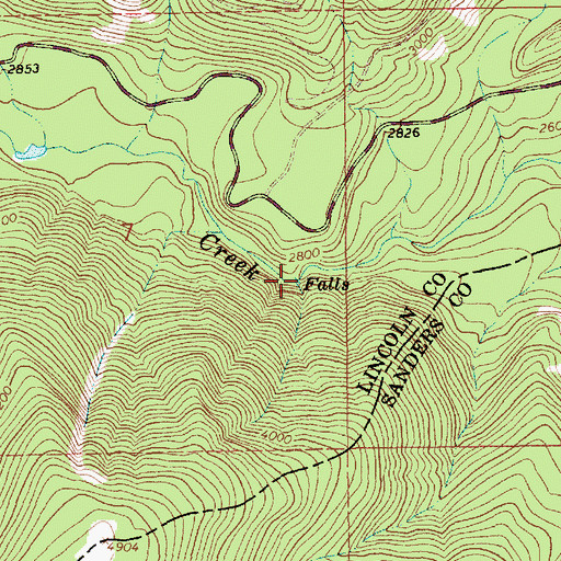 Topographic Map of Ross Creek Falls and Vista, MT