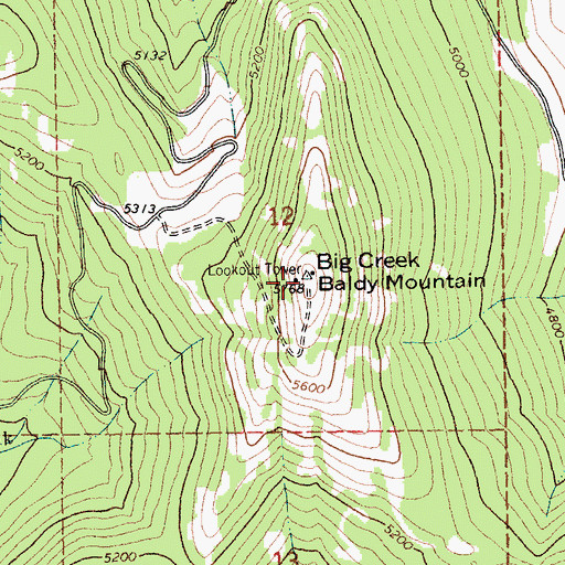 Topographic Map of Big Creek Baldy Mountain Lookout Station, MT