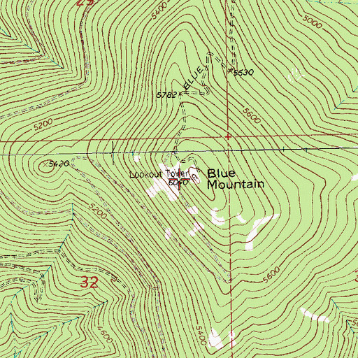 Topographic Map of Blue Mountain Lookout Station, MT