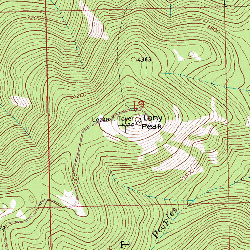 Topographic Map of Tony Peak Lookout (historical), MT