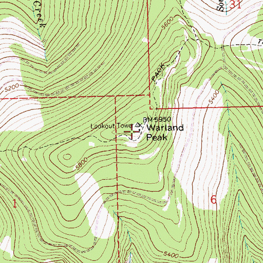 Topographic Map of Warland Peak Lookout, MT