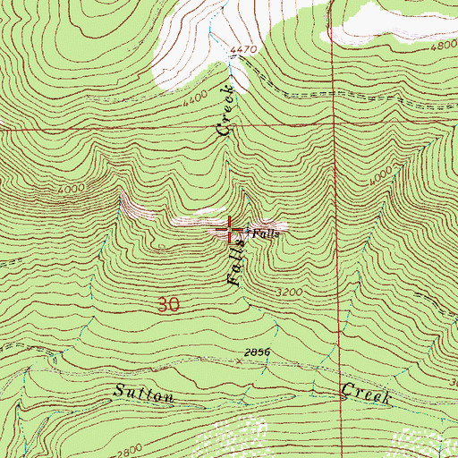 Topographic Map of Sutton Creek Falls, MT