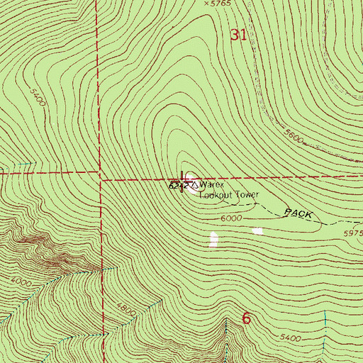 Topographic Map of Warex Lookout Tower, MT