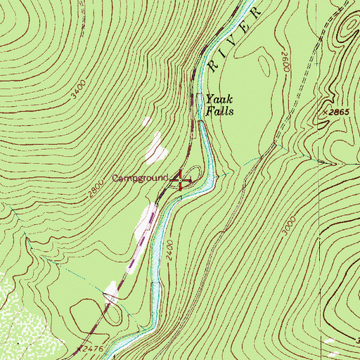 Topographic Map of Yeak Falls Campground, MT