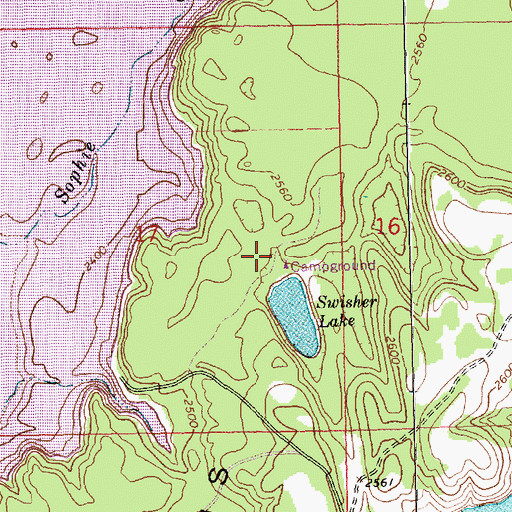 Topographic Map of Swisher Lake Campground, MT